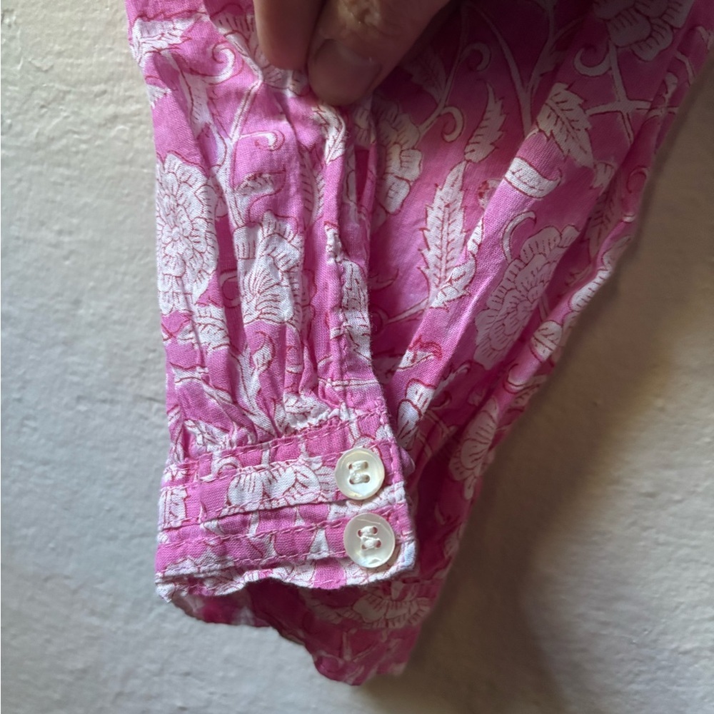 Block Printed Pink Floral Cotton Women's Pants - Picture 5 of 6